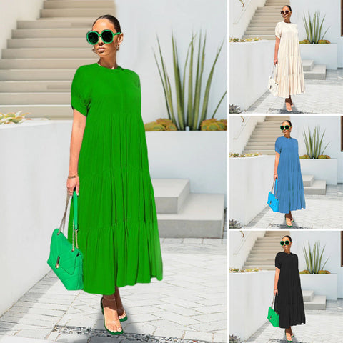 Robe de Grande Taille à Volants de Couleur Unie à Boutons