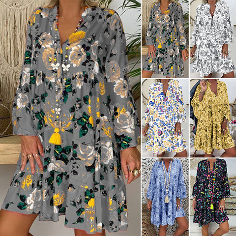 Robe ample à volants à col en V tendance