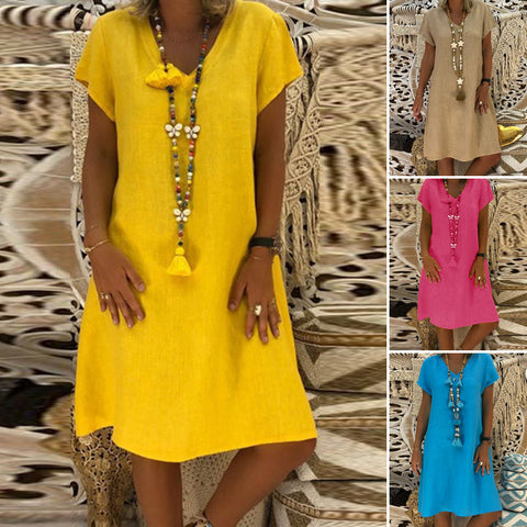 Robe à Manches Courtes et Col en V