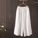 Pantalon large rétro décontracté en coton et lin