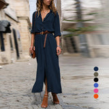 Robe formelle boutonnée à manches longues de couleur unie