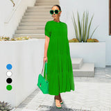 Robe de Grande Taille à Volants de Couleur Unie à Boutons