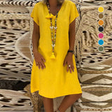 Robe à Manches Courtes et Col en V