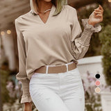 Chemise décontractée ample à manches longues et col en V imprimé
