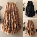 Belle Jupe D'automne Á Plusieurs Niveaux En Tulle Au Design Asymétrique Kaki