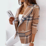 Blazer à carreaux croisés à manches longues