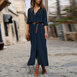 Robe formelle boutonnée à manches longues de couleur unie