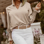 Chemise décontractée ample à manches longues et col en V imprimé