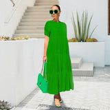 Robe de Grande Taille à Volants de Couleur Unie à Boutons