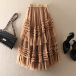 Belle Jupe D'automne Á Plusieurs Niveaux En Tulle Au Design Asymétrique Kaki