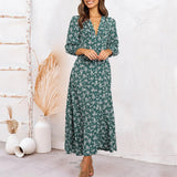 Robe à manches longues à fleurs vintage avec bouton