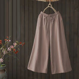 Pantalon large rétro décontracté en coton et lin