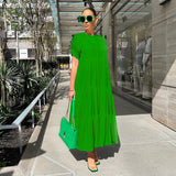 Robe de Grande Taille à Volants de Couleur Unie à Boutons