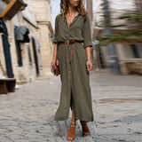 Robe formelle boutonnée à manches longues de couleur unie