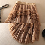 Belle Jupe D'automne Á Plusieurs Niveaux En Tulle Au Design Asymétrique Kaki