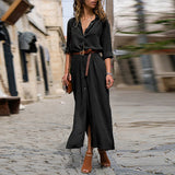 Robe formelle boutonnée à manches longues de couleur unie