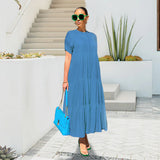 Robe de Grande Taille à Volants de Couleur Unie à Boutons