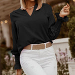 Chemise décontractée ample à manches longues et col en V imprimé