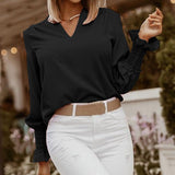 Chemise décontractée ample à manches longues et col en V imprimé