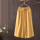 Pantalon large rétro décontracté en coton et lin