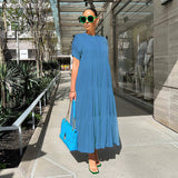 Robe de Grande Taille à Volants de Couleur Unie à Boutons