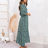 Robe à manches longues à fleurs vintage avec bouton