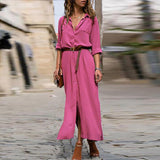 Robe formelle boutonnée à manches longues de couleur unie