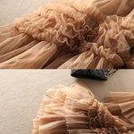 Belle Jupe D'automne Á Plusieurs Niveaux En Tulle Au Design Asymétrique Kaki