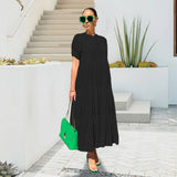 Robe de Grande Taille à Volants de Couleur Unie à Boutons