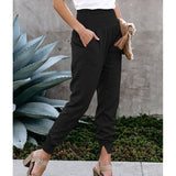 pantalon crop à taille fendue