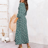 Robe à manches longues à fleurs vintage avec bouton