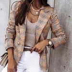 Blazer à carreaux croisés à manches longues