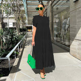 Robe de Grande Taille à Volants de Couleur Unie à Boutons