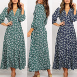 Robe à manches longues à fleurs vintage avec bouton