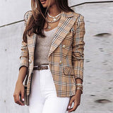 Blazer à carreaux croisés à manches longues