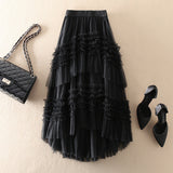 Belle Jupe D'automne Á Plusieurs Niveaux En Tulle Au Design Asymétrique Kaki