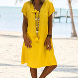 Robe à Manches Courtes et Col en V