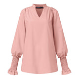 Chemise décontractée ample à manches longues et col en V imprimé