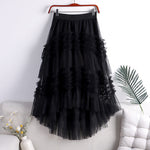 Belle Jupe D'automne Á Plusieurs Niveaux En Tulle Au Design Asymétrique Kaki