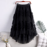 Belle Jupe D'automne Á Plusieurs Niveaux En Tulle Au Design Asymétrique Kaki