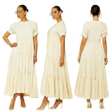 Robe de Grande Taille à Volants de Couleur Unie à Boutons