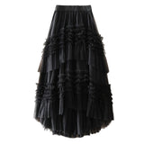 Belle Jupe D'automne Á Plusieurs Niveaux En Tulle Au Design Asymétrique Kaki