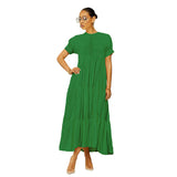 Robe de Grande Taille à Volants de Couleur Unie à Boutons