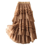 Belle Jupe D'automne Á Plusieurs Niveaux En Tulle Au Design Asymétrique Kaki