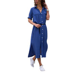 Robe formelle boutonnée à manches longues de couleur unie