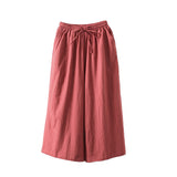 Pantalon large rétro décontracté en coton et lin