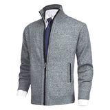 Veste de cardigan à col montant de couleur unie pour hommes