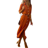 Robe formelle boutonnée à manches longues de couleur unie