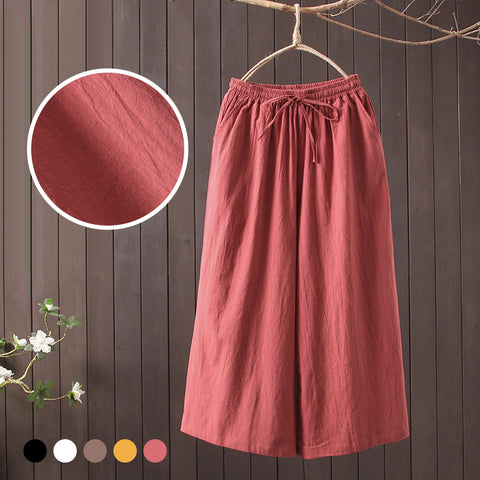 Pantalon large rétro décontracté en coton et lin