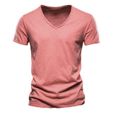 Tee-shirt col V uni en coton flammé